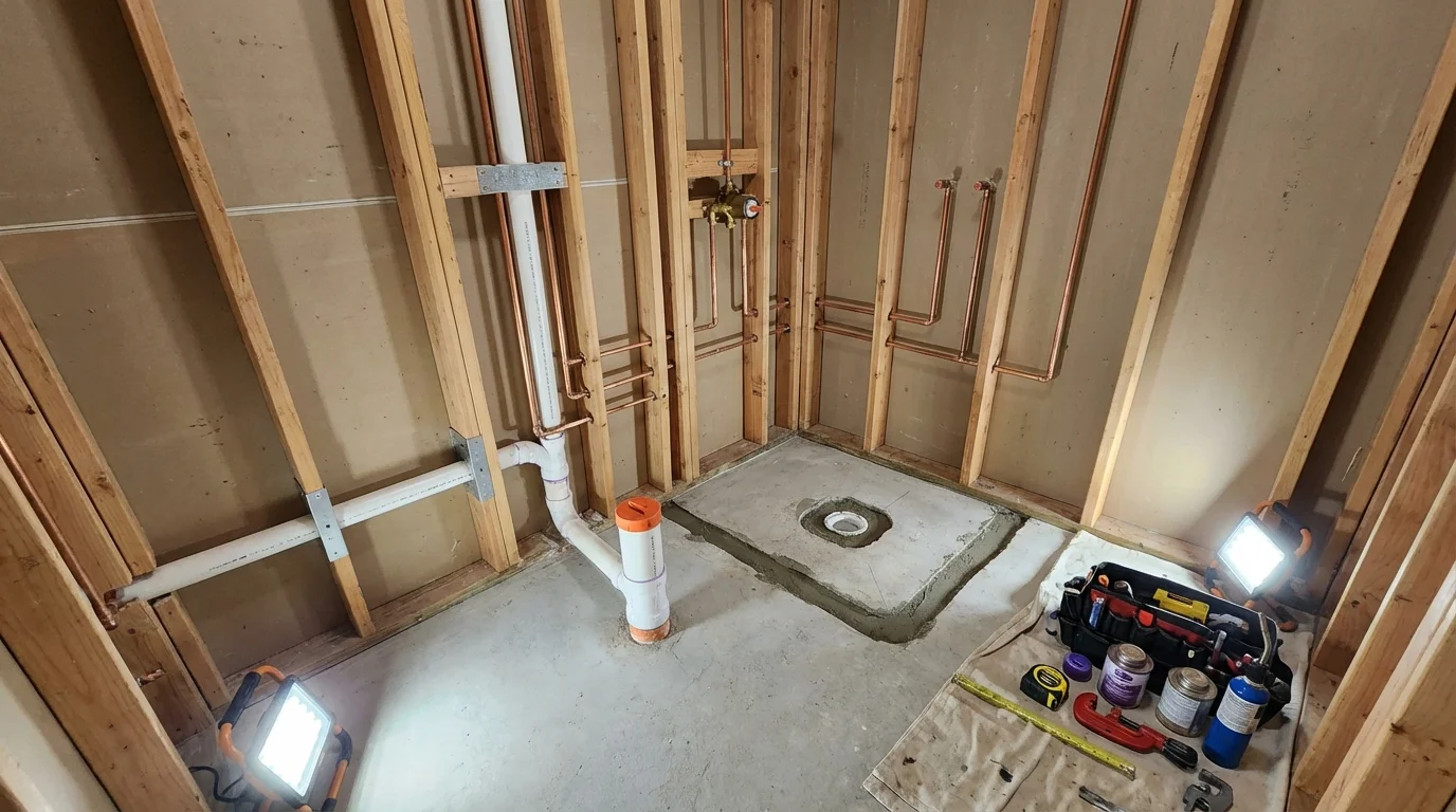 Bathroom rough-in plumbing during remodel by Johns Plumbing LLC in Travelers Rest