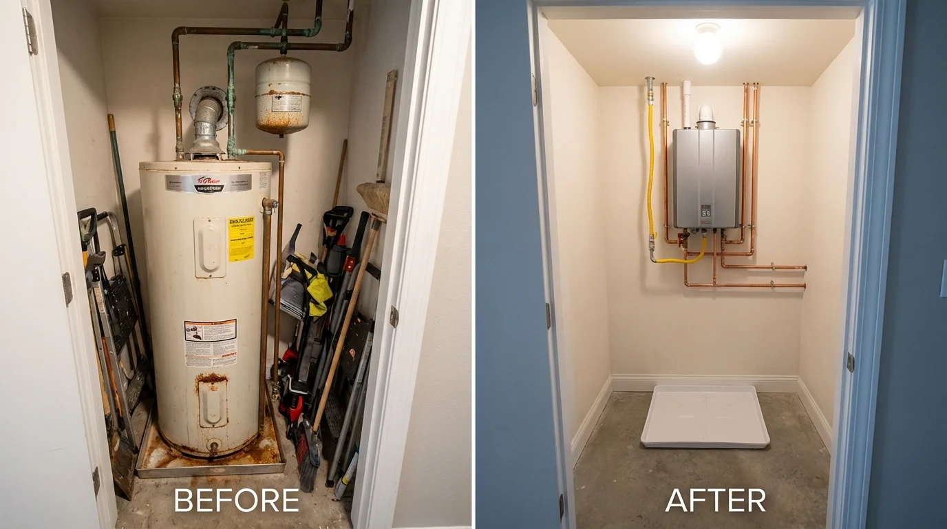 Tank water heater versus wall-mounted tankless unit comparison for Travelers Rest, SC homeowners