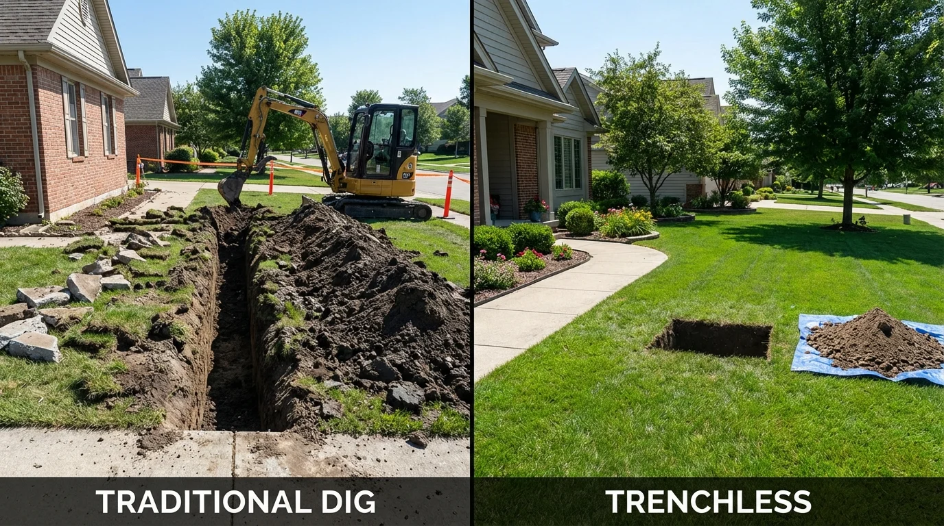 Trenchless sewer repair with minimal yard damage versus traditional excavation in Travelers Rest, SC